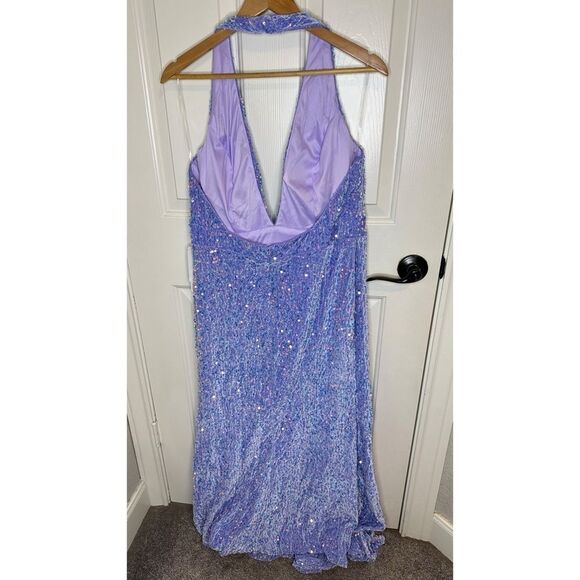 NWT Stacees Lilac Purple Rhinestone Velvet Halter Neck Maxi Dress Sz 16 Wedding - Picture 3 of 10